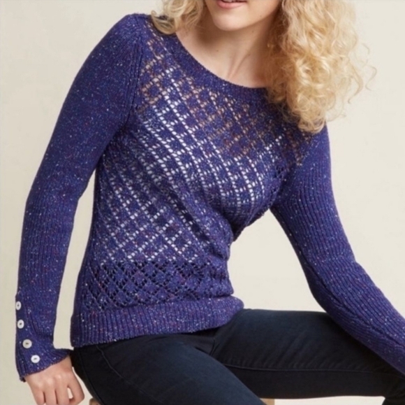 Modcloth Purple Open Knit Sweater - Picture 2 of 7